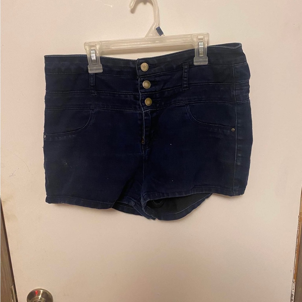 refuge High-Rise Navy Button-Front Denim Shorts